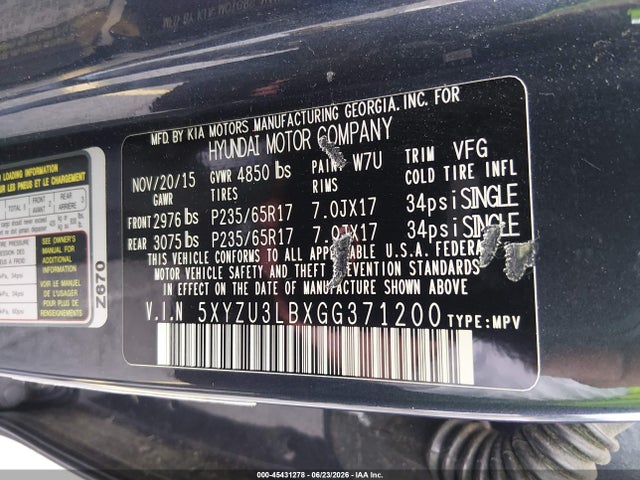 Продаж на аукціоні авто 2016 Hyundai Santa Fe Sport 2.4l, vin: 5XYZU3LBXGG371200, номер лоту: 45431278
