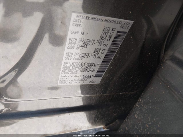 2024 Nissan Titan მანქანა იყიდება აუქციონზე, vin: 1N6AA1EC6RN114446, აუქციონის ნომერი: 45431307