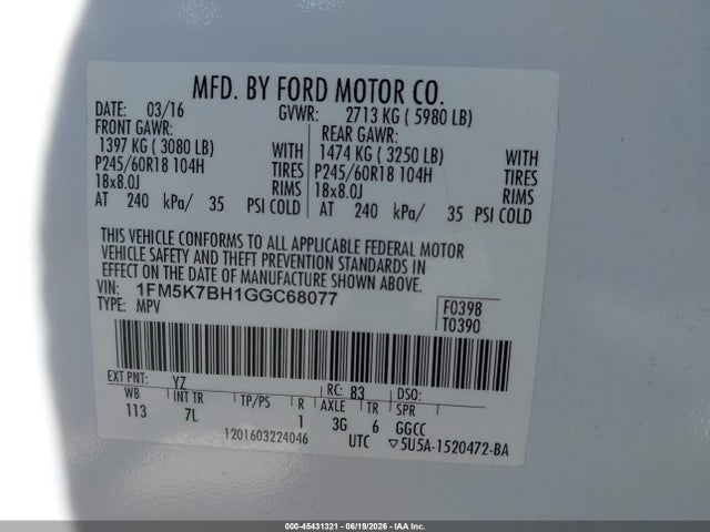 1FM5K7BH1GGC68077 Ford Explorer