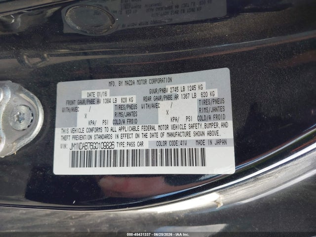 Aukcja sprzedaży 2016 Mazda Mx-5 Miata Sport, vin: JM1NDAB76G0109826, numer aukcji: 45431337