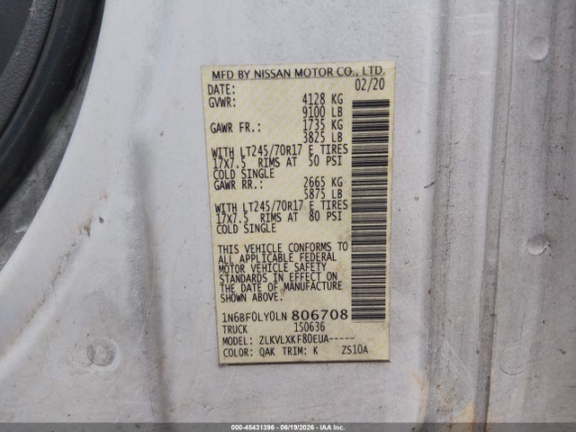 1N6BF0LY0LN806708 Nissan Nv Cargo Nv2500 Hd Sv High Roof V6