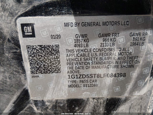 1G1ZD5ST8LF084398 Chevrolet Malibu Fwd Lt