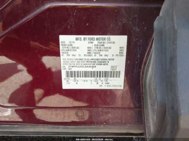 2FMPK4J95LBA46404 Ford Edge Sel/st Line