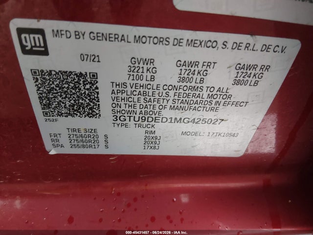 3GTU9DED1MG425027 GMC Sierra 1500 4wd Short Box Slt
