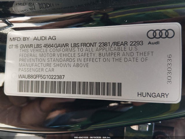 WAUB8GFF5G1022387 Audi A3 2.0t Premium