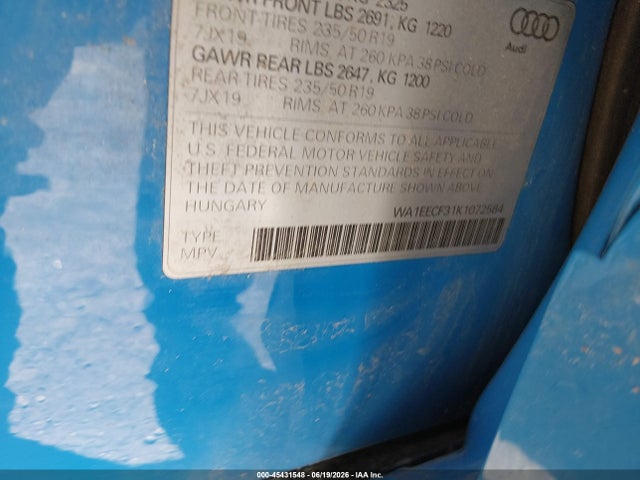 Продажа на аукционе авто 2019 Audi Q3 2.0t S Line Premium, vin: WA1EECF31K1072584, номер лота: 45431548
