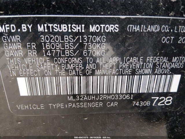 ML32AUHJ2RH033061 Mitsubishi Mirage Es/le