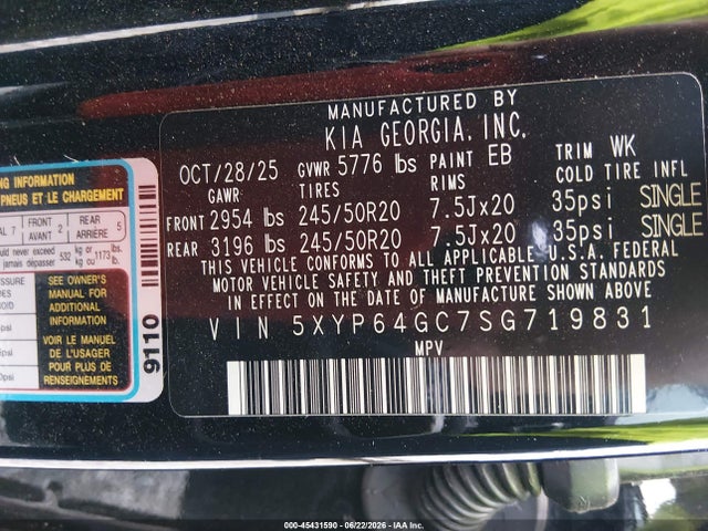 Продажа на аукционе авто 2025 Kia Telluride S, vin: 5XYP64GC7SG719831, номер лота: 45431590