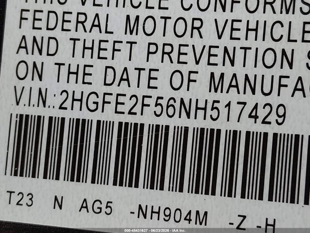 2HGFE2F56NH517429 Honda Civic Sport