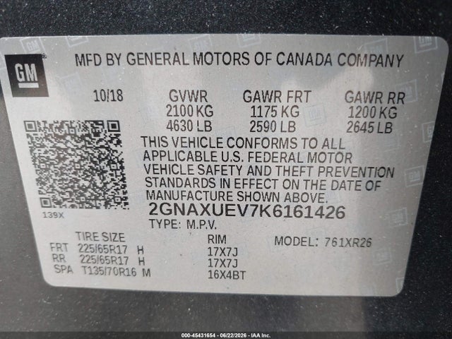 Chevrolet EQUINOX LT 2019 2GNAXUEV7K6161426 Image 9