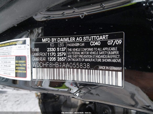 Aukcja sprzedaży 2010 Mercedes-benz E 350 4matic, vin: WDDHF8HB1AA055838, numer aukcji: 45431657