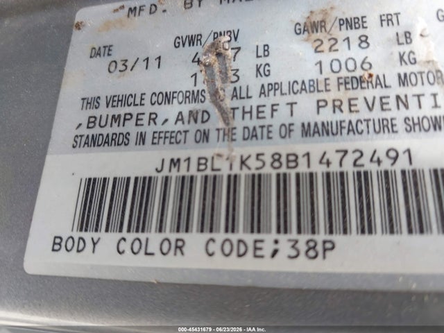 Aukcja sprzedaży 2011 Mazda Mazda3 S Sport, vin: JM1BL1K58B1472491, numer aukcji: 45431679