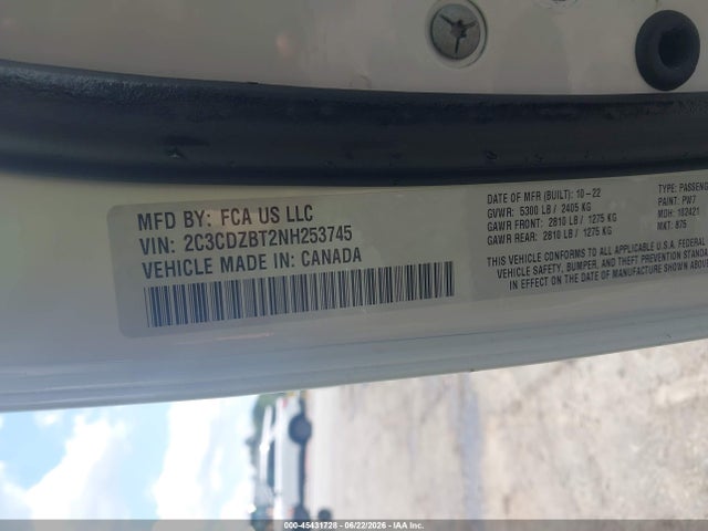 45431728 :رقم المزاد ، 2C3CDZBT2NH253745 vin ، 2022 Dodge Challenger R/t مزاد بيع