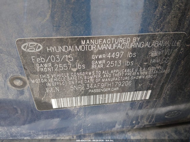 Hyundai Sonata Limited 2015 5NPE34AF9FH179206 Image 9