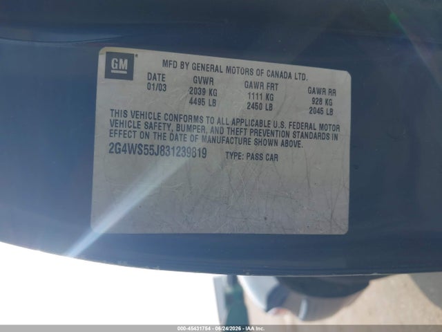 Aukcja sprzedaży 2003 Buick Century Custom, vin: 2G4WS55J831239819, numer aukcji: 45431754