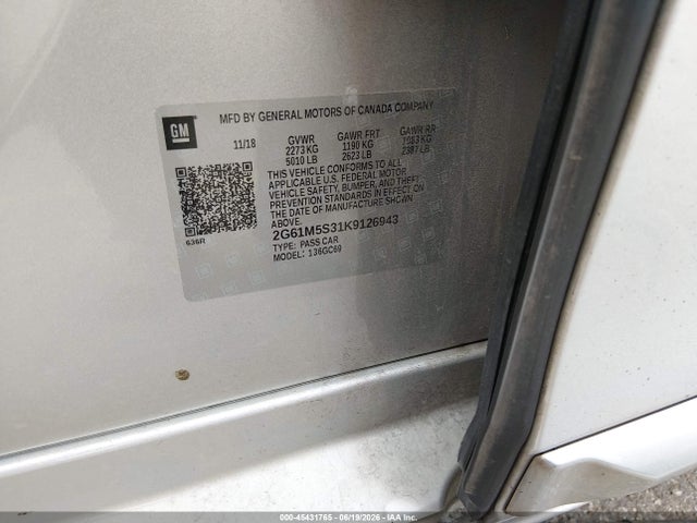 45431765 :رقم المزاد ، 2G61M5S31K9126943 vin ، 2019 Cadillac Xts Luxury مزاد بيع