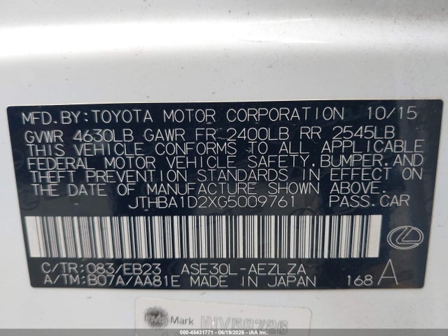 Lexus IS 200T 2016 JTHBA1D2XG5009761 Image 9