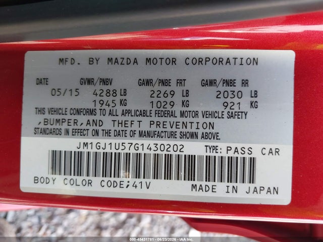 JM1GJ1U57G1430202 Mazda Mazda6 I Sport