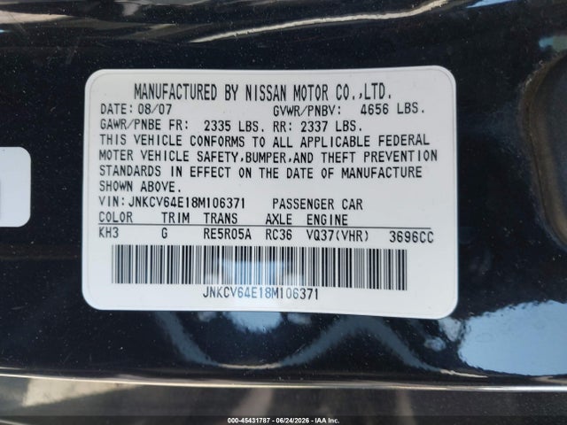 Продажа на аукционе авто 2008 Infiniti G37 Journey, vin: JNKCV64E18M106371, номер лота: 45431787