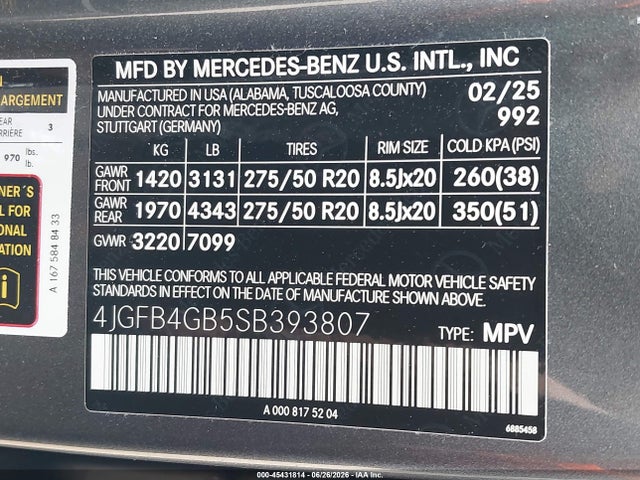 Продаж на аукціоні авто 2025 Mercedes-benz Gle 450e 4matic, vin: 4JGFB4GB5SB393807, номер лоту: 45431814