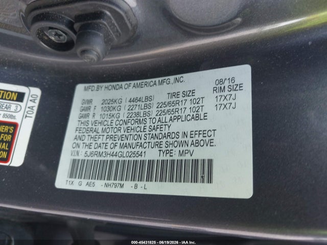 Продаж на аукціоні авто 2016 Honda Cr-v Se, vin: 5J6RM3H44GL025541, номер лоту: 45431825