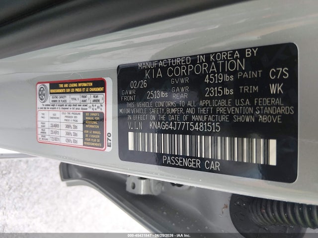 45431847 :رقم المزاد ، KNAG64J77T5481515 vin ، 2026 Kia K5 Gt-line Awd مزاد بيع