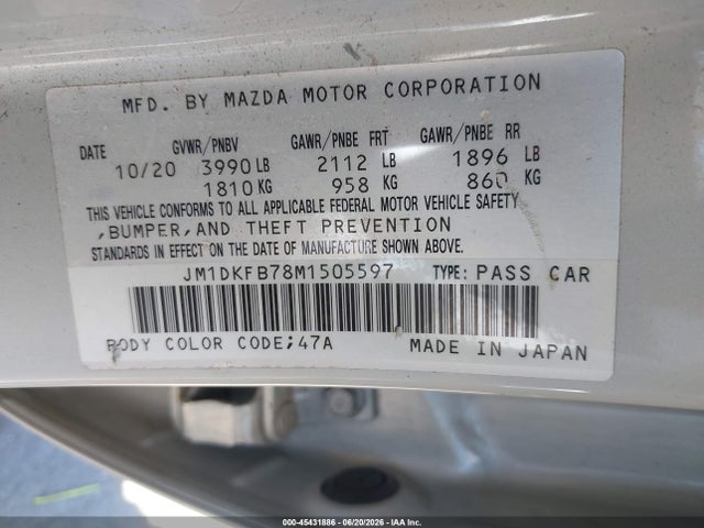 2021 Mazda Cx-3 Sport მანქანა იყიდება აუქციონზე, vin: JM1DKFB78M1505597, აუქციონის ნომერი: 45431886