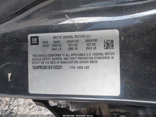 Продаж на аукціоні авто 2014 Buick Verano Convenience Group, vin: 1G4PR5SK1E4193321, номер лоту: 45431904