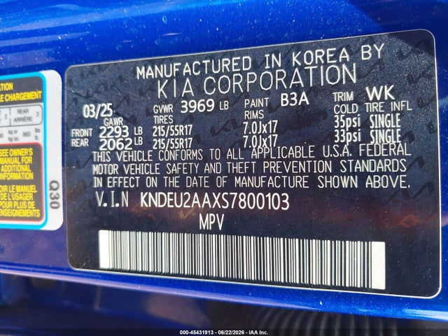 45431913 :رقم المزاد ، KNDEU2AAXS7800103 vin ، 2025 Kia Seltos S مزاد بيع