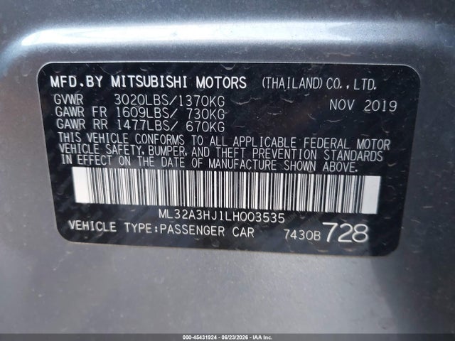 Mitsubishi MIRAGE ES 2020 ML32A3HJ1LH003535 Image 9