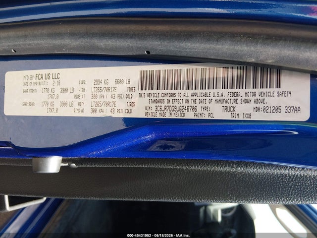 Aukcja sprzedaży 2018 Ram 1500 Tradesman  4x4 8' Box, vin: 3C6JR7DG9JG246706, numer aukcji: 45431952