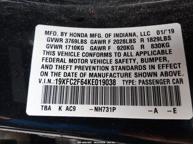 Honda Civic Lx 2019 19XFC2F64KE019038 Image 9