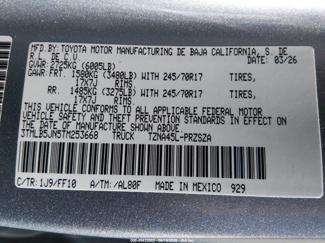3TMLB5JN5TM253668 Toyota Tacoma Sr5