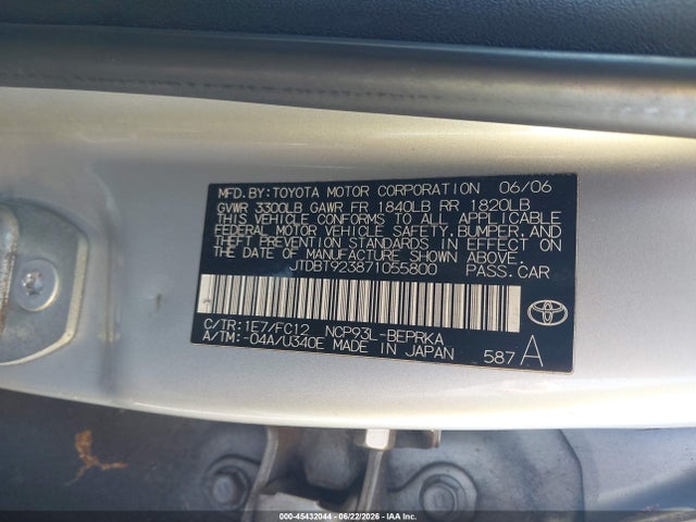 Aukcja sprzedaży 2007 Toyota Yaris, vin: JTDBT923871055800, numer aukcji: 45432044