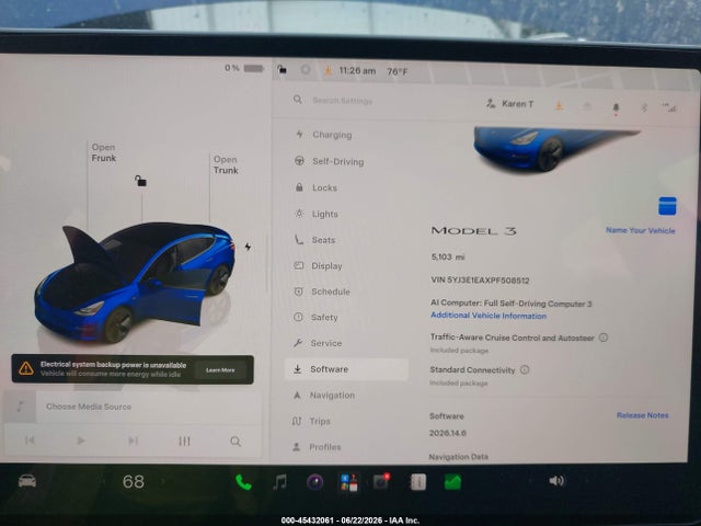 Продажа на аукционе авто 2023 Tesla Model 3 Rear-wheel Drive, vin: 5YJ3E1EAXPF508512, номер лота: 45432061