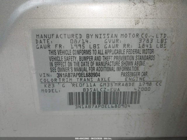 Nissan SENTRA S 2014 3N1AB7AP0EL680904 Image 9