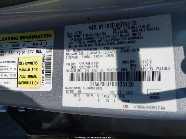 Ford Fusion Hybrid Se 2019 3FA6P0LU7KR135120 Image 9