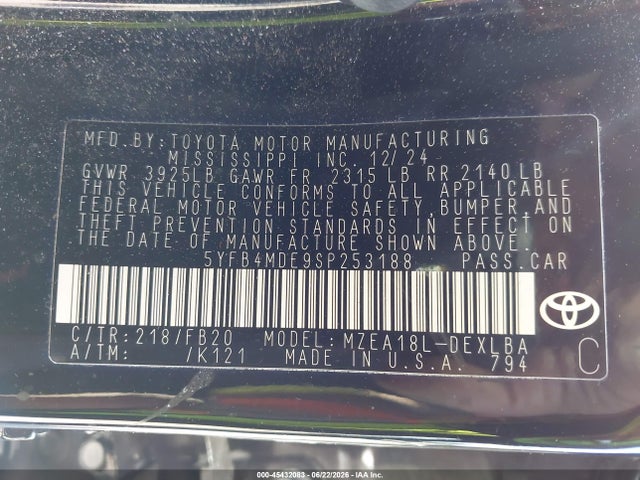 5YFB4MDE9SP253188 Toyota COROLLA LE