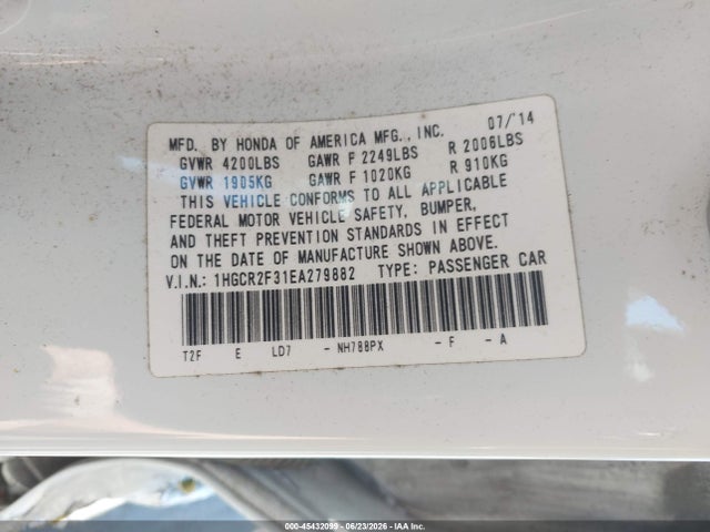 Honda ACCORD LX 2014 1HGCR2F31EA279882 Image 9