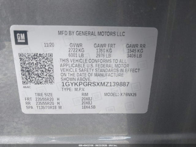 Продажа на аукционе авто 2021 Cadillac Xt6 Awd Sport, vin: 1GYKPGRSXMZ139887, номер лота: 45432108