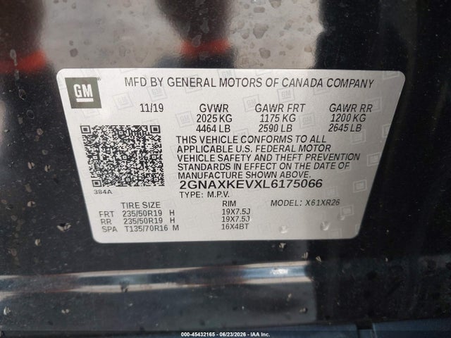 2GNAXKEVXL6175066 Chevrolet Equinox Fwd Lt 1.5l Turbo