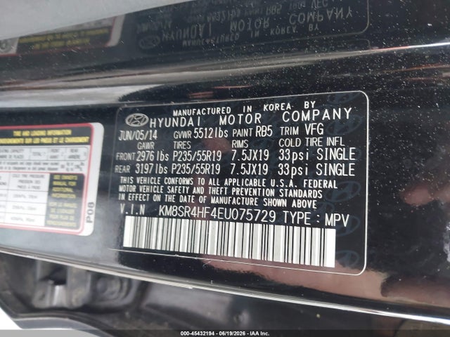 Hyundai Santa Fe Gls 2014 KM8SR4HF4EU075729 Image 9