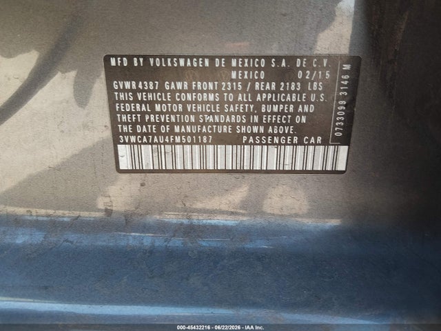 45432216 :رقم المزاد ، 3VWCA7AU4FM501187 vin ، 2015 Volkswagen Golf Sportwagen Tdi Sel 4-door مزاد بيع