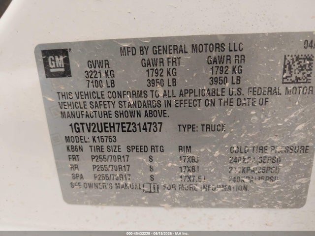 Auction sale of the 2014 Gmc Sierra 1500 Sle, vin: 1GTV2UEH7EZ314737, lot number: 45432228