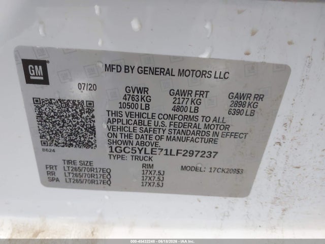 1GC5YLE71LF297237 Chevrolet Silverado 2500hd 4wd Long Bed Wt