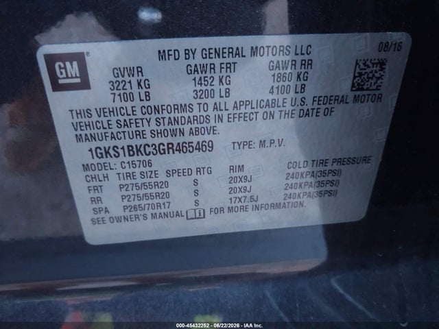Продаж на аукціоні авто 2016 Gmc Yukon Slt, vin: 1GKS1BKC3GR465469, номер лоту: 45432252