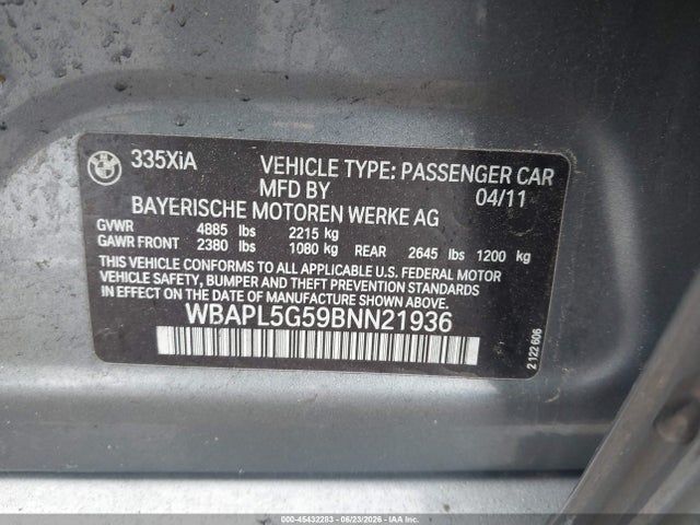 Продаж на аукціоні авто 2011 Bmw 335i Xdrive, vin: WBAPL5G59BNN21936, номер лоту: 45432283