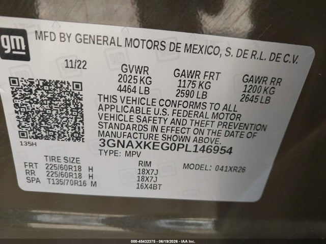 3GNAXKEG0PL146954 Chevrolet Equinox Fwd Lt