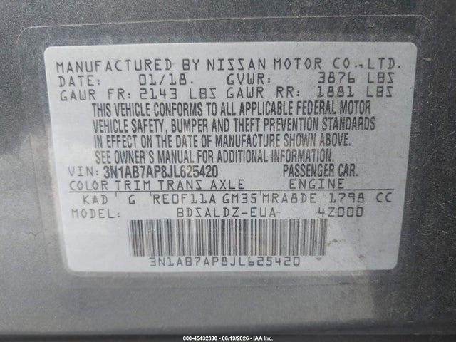 Nissan SENTRA SV 2018 3N1AB7AP8JL625420 Image 9