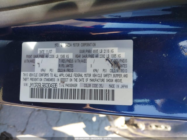 Aukcja sprzedaży 2008 Mazda Mazda5 Sport, vin: JM1CR29L980304936, numer aukcji: 45432400